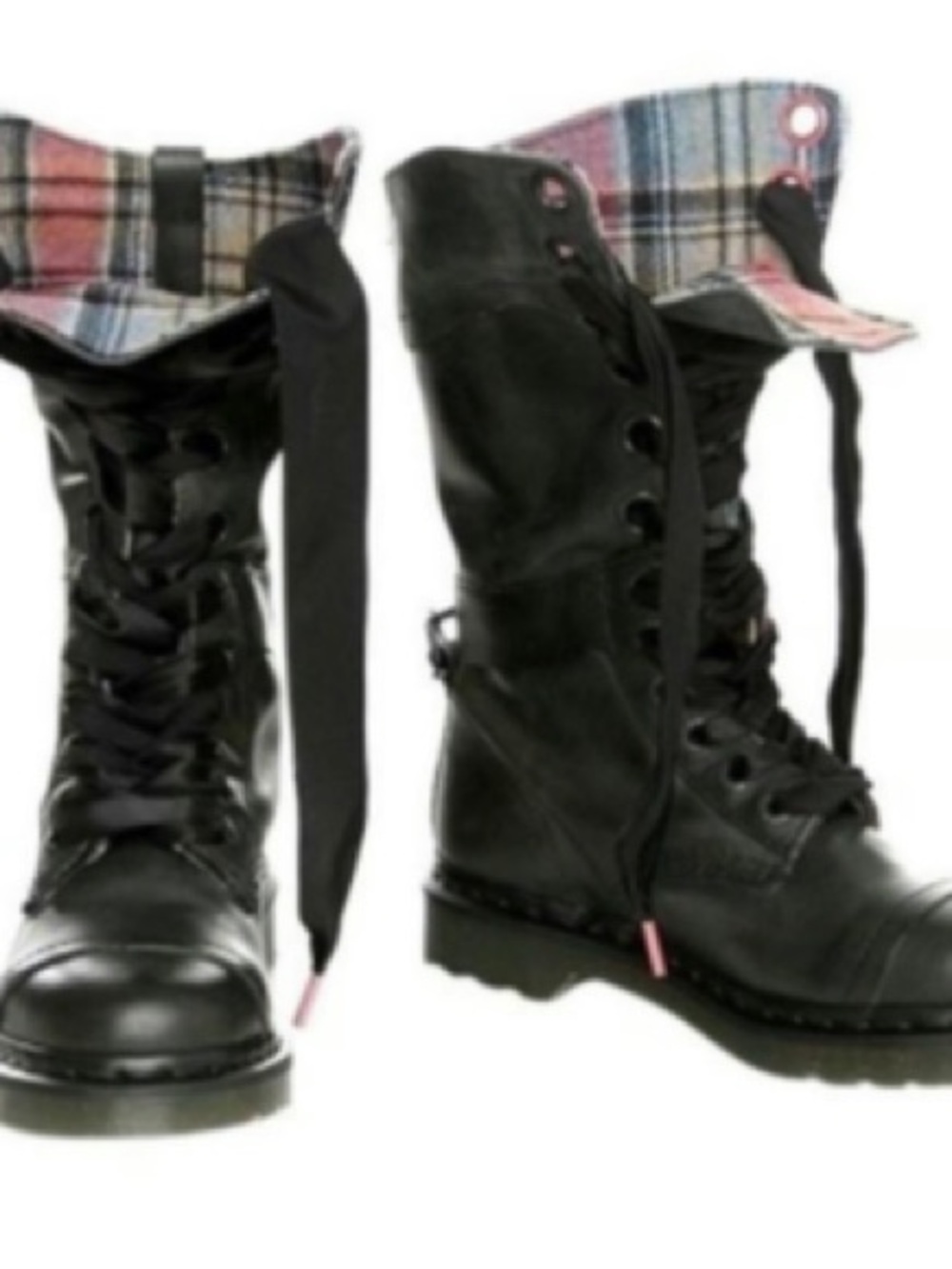 Dr. Martens Black Women's Lace-Up Combat Boots with Plaid Lining